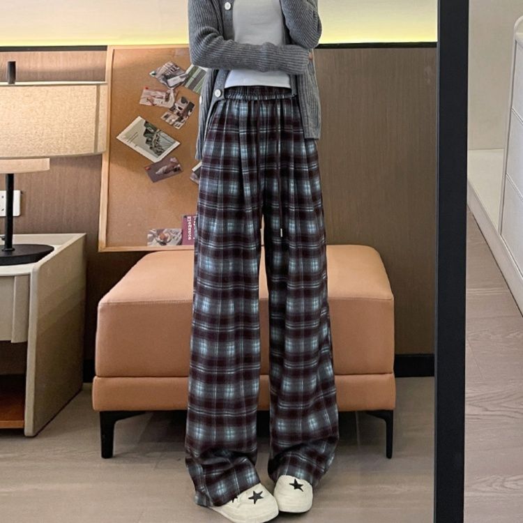 チェックパンツ ゆったりタータンチェックワイドパンツ