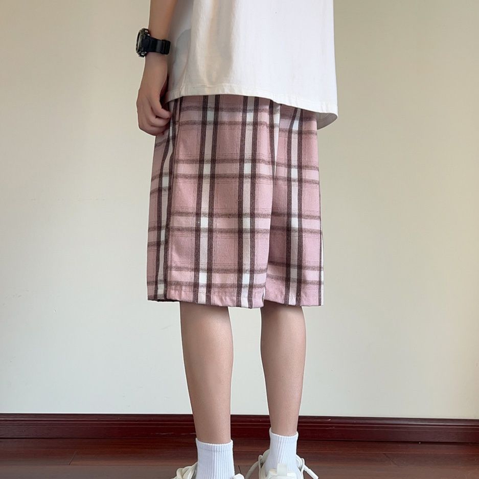 チェックパンツ ゆったり格子柄ハーフパンツ