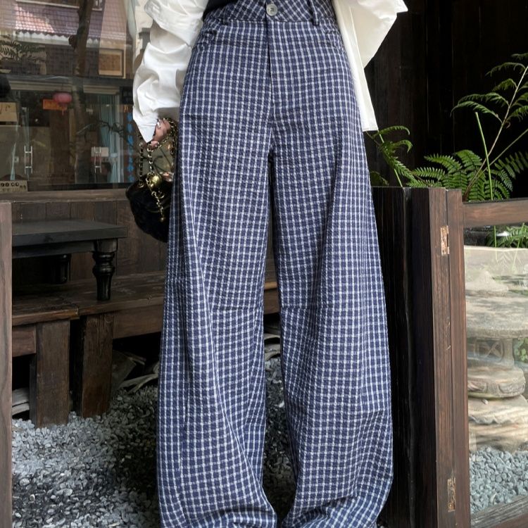 チェックパンツ クラシック格子柄ゆったりパンツ