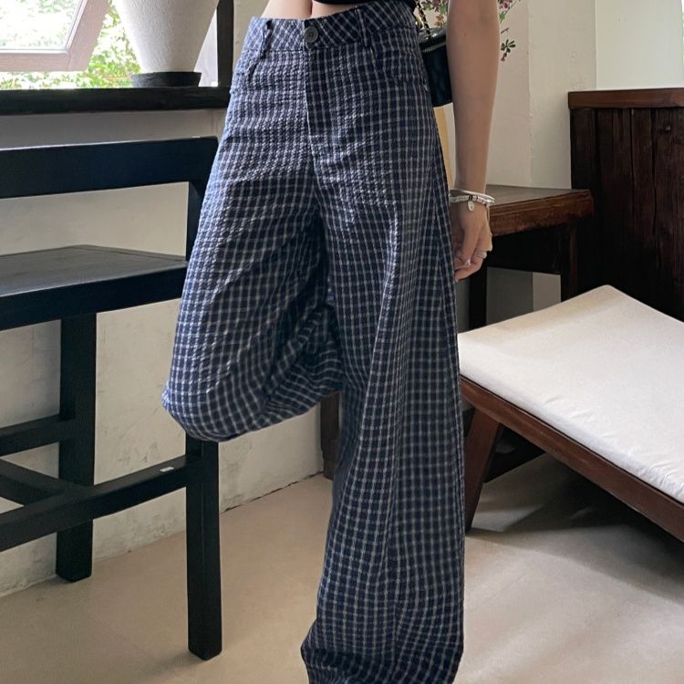 チェックパンツ クラシック格子柄ゆったりパンツ