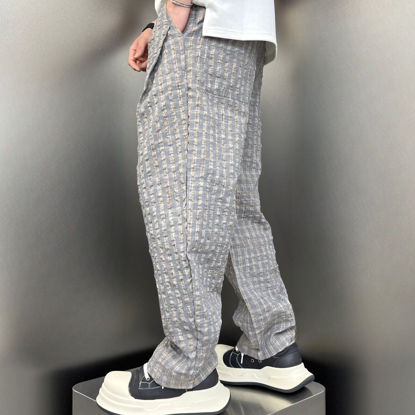 チェックパンツ 涼風ギンガムリラックスパンツ