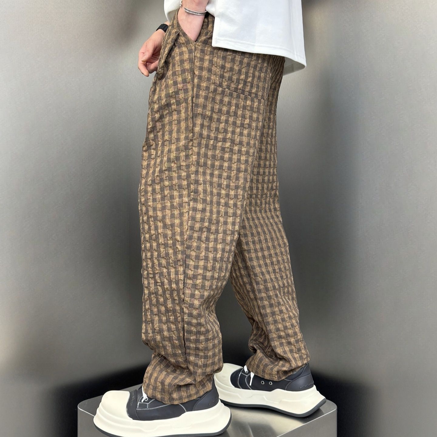 チェックパンツ 涼風ギンガムリラックスパンツ