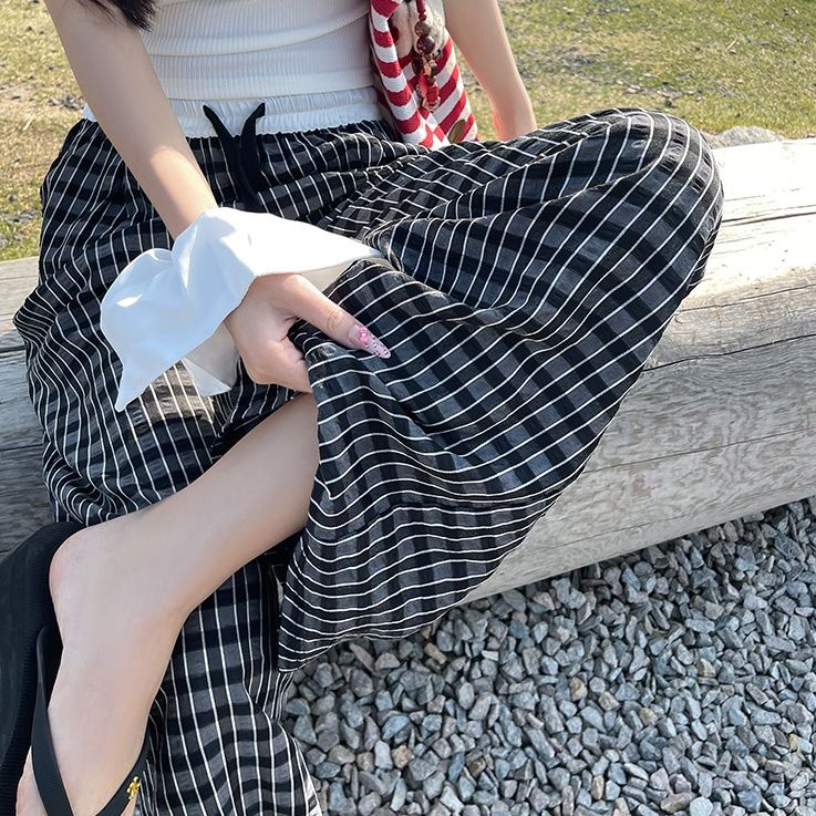 チェックパンツ 格子柄リラックスワイドパンツ