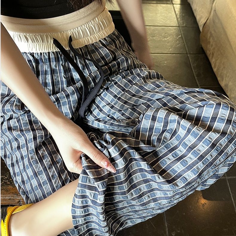 チェックパンツ 格子柄リラックスワイドパンツ