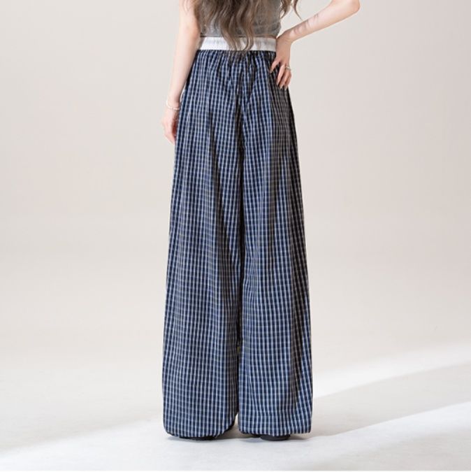 チェックパンツ リラックス格子柄ワイドパンツ