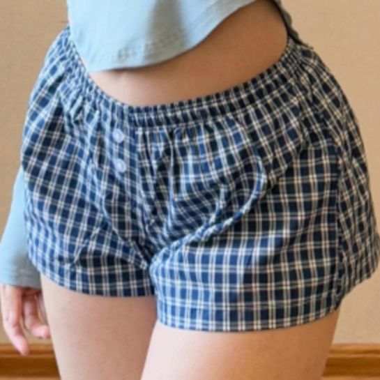チェックパンツ 格子柄ゆったりショートパンツ