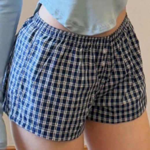 チェックパンツ 格子柄ゆったりショートパンツ