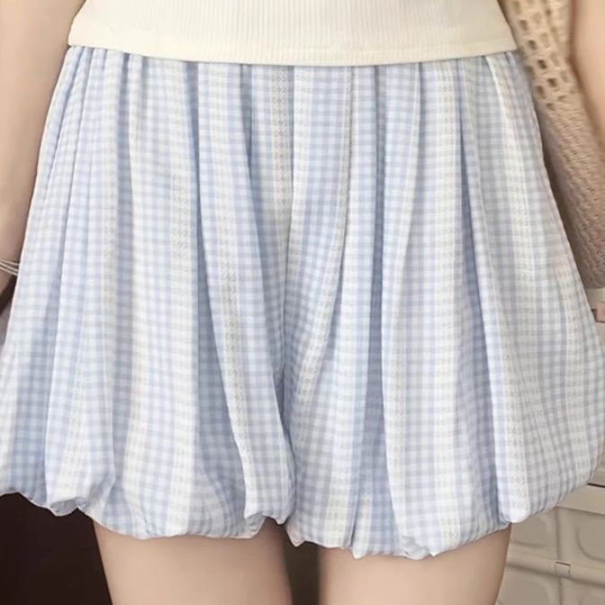 チェックパンツ ふんわりバルーンチェックショートパンツ
