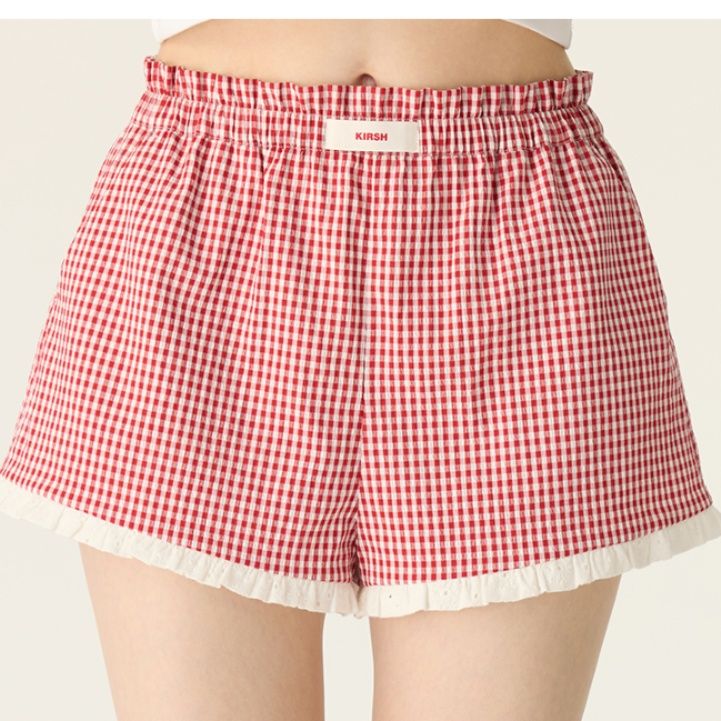 チェックパンツ フリル付きギンガムチェックショートパンツ