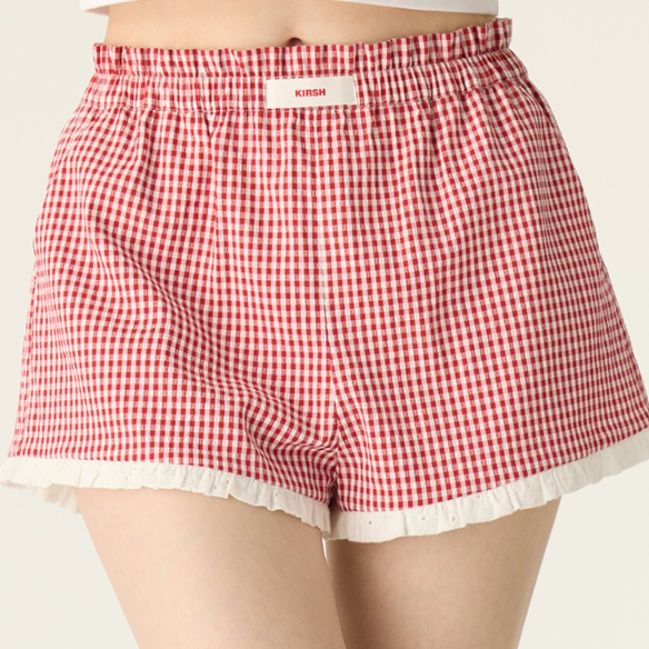 チェックパンツ フリル付きギンガムチェックショートパンツ