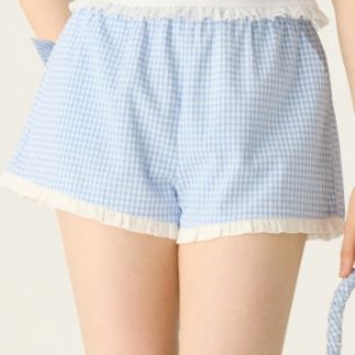 チェックパンツ フリル付きギンガムチェックショートパンツ