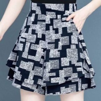 チェックパンツ 幾何学模様ティアードショートパンツ