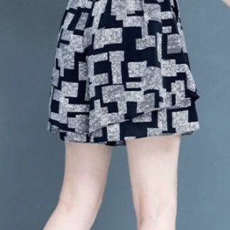 チェックパンツ 幾何学模様ティアードショートパンツ