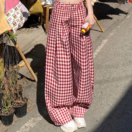 チェックパンツ 格子柄ゆったりワイドパンツ