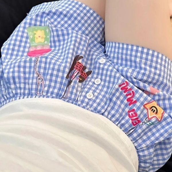 チェックパンツ ワッペン付き格子柄ショートパンツ
