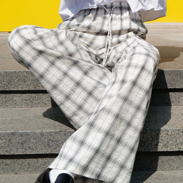 チェックパンツ 清涼感漂う格子柄リラックスパンツ