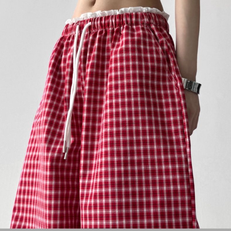 チェックパンツ ふんわりフリルワイドチェックパンツ