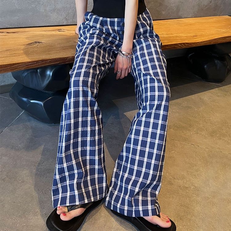 チェックパンツ クラシック格子柄ワイドパンツ