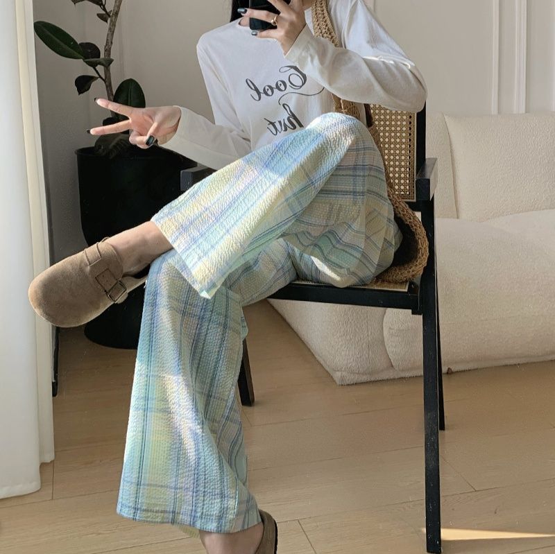 チェックパンツ 優しい風合いのワイドパンツ