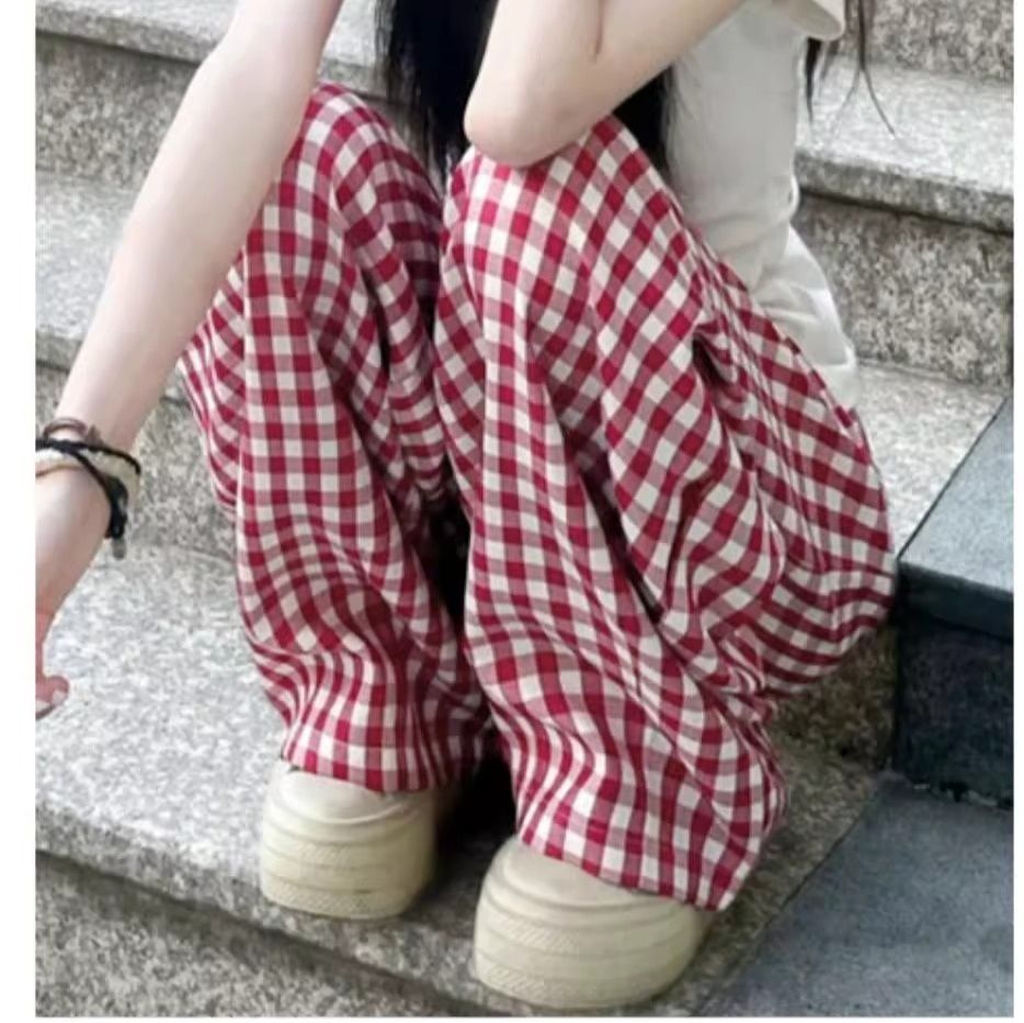 チェックパンツ 格子柄ゆったりワイドパンツ