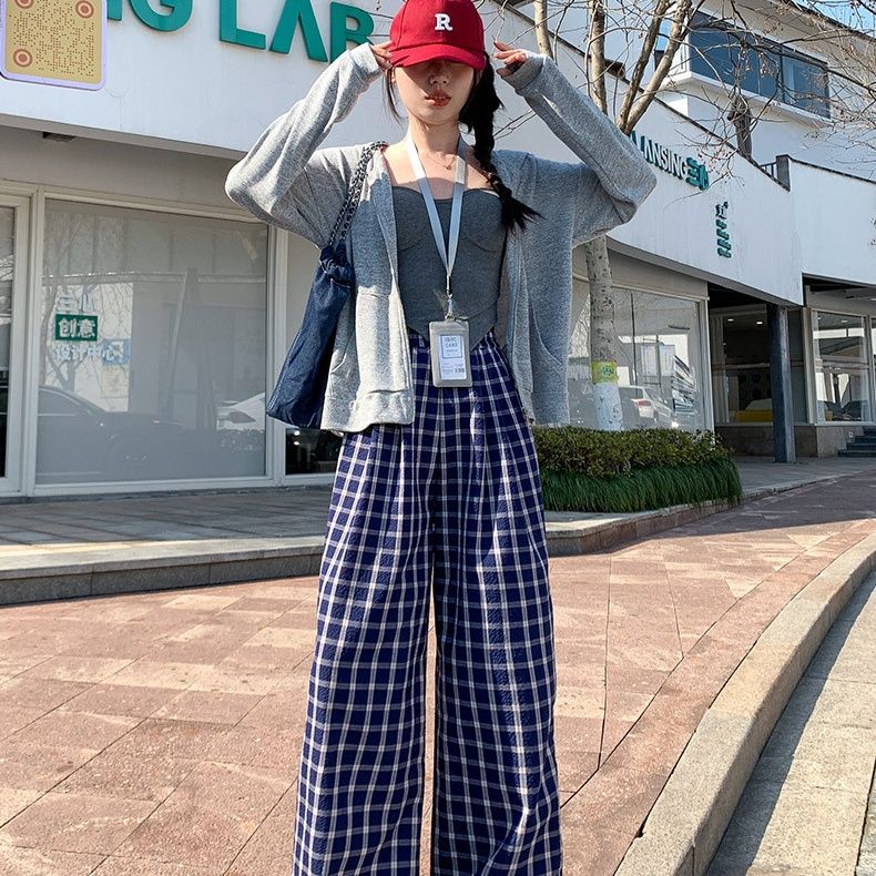 チェックパンツ ゆったりワイドタータンパンツ