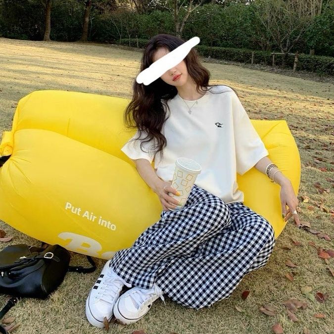 チェックパンツ 格子柄リラックスワイドパンツ