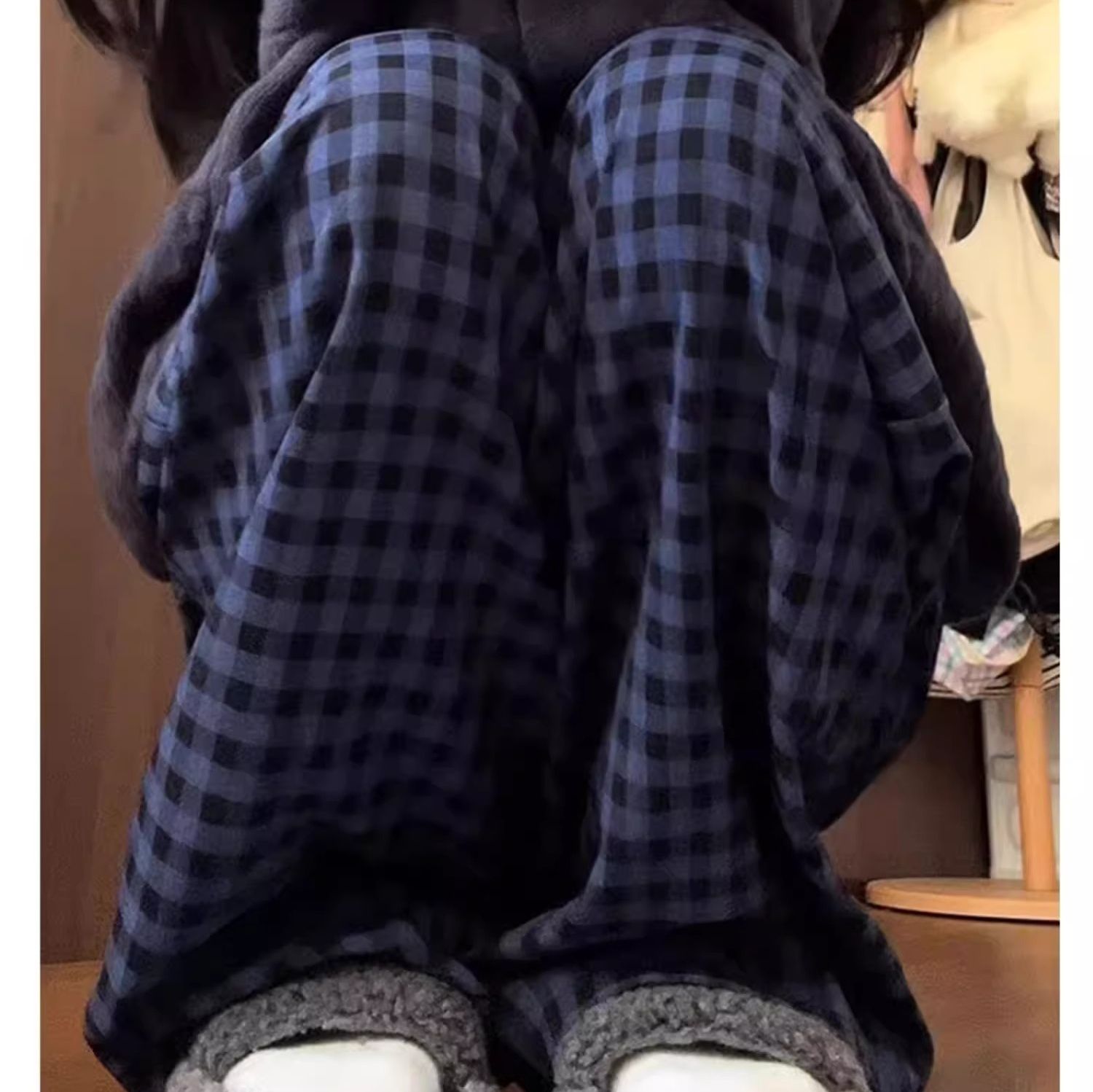 チェックパンツ 格子柄リラックスワイドパンツ