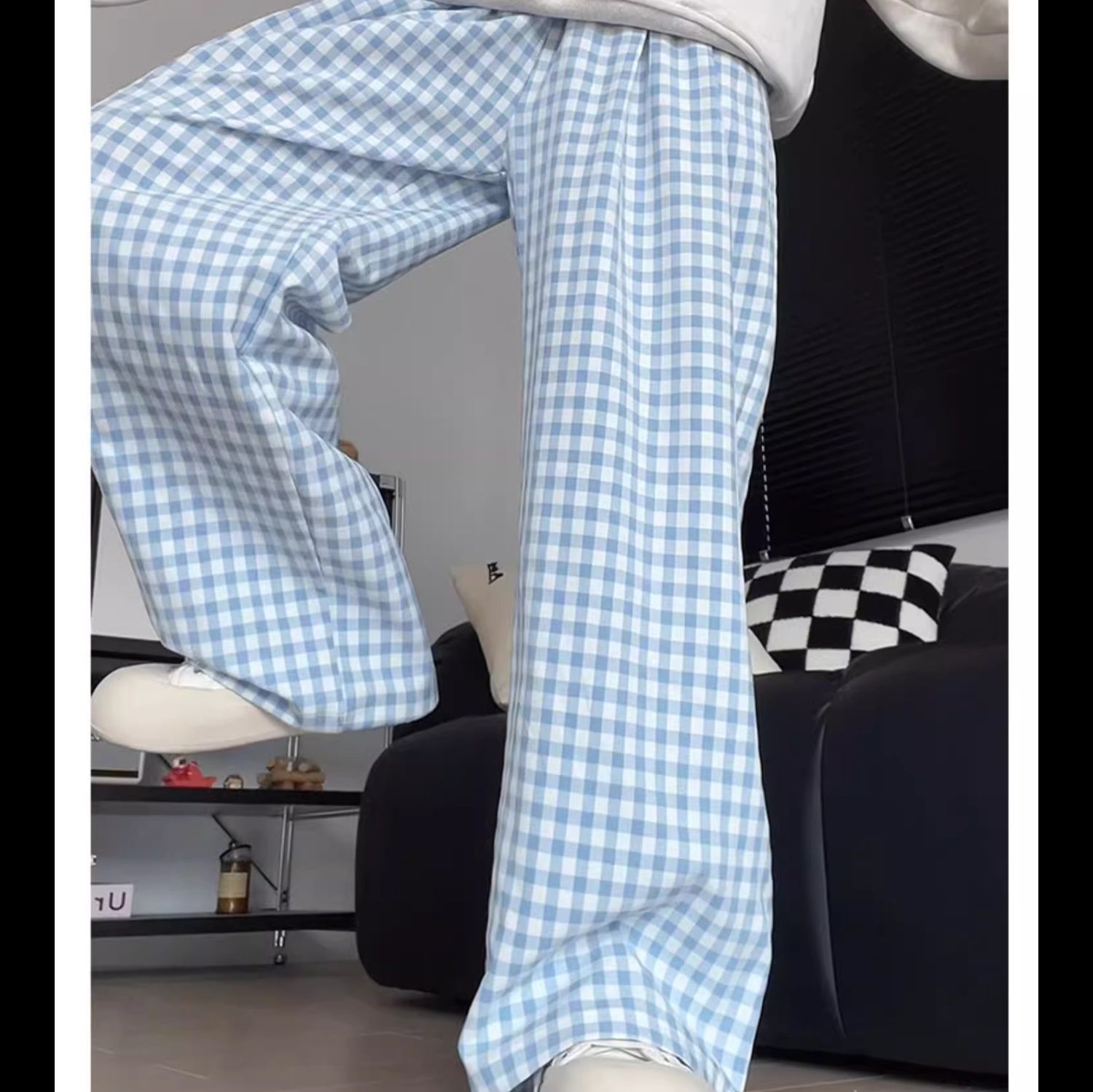 チェックパンツ 格子柄リラックスワイドパンツ