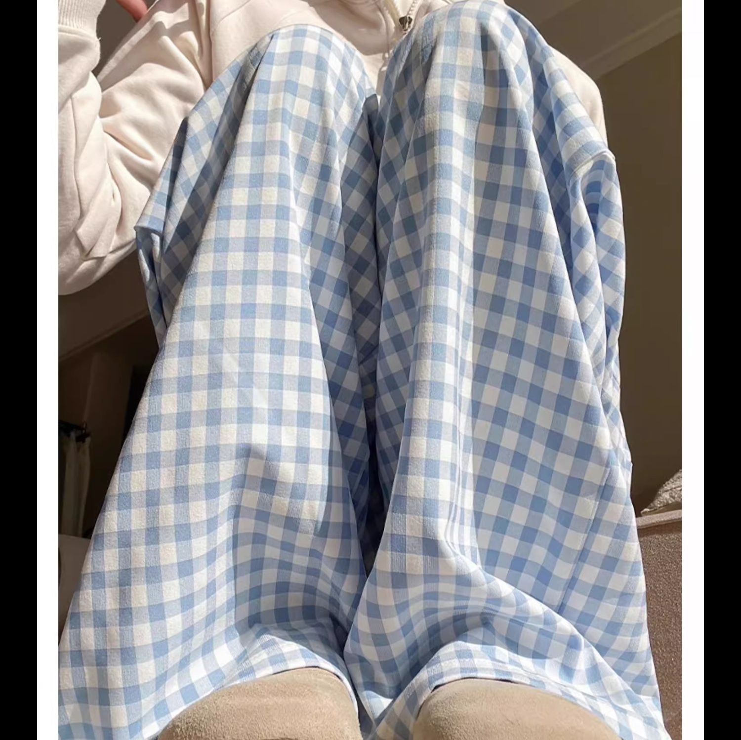 チェックパンツ 格子柄リラックスワイドパンツ