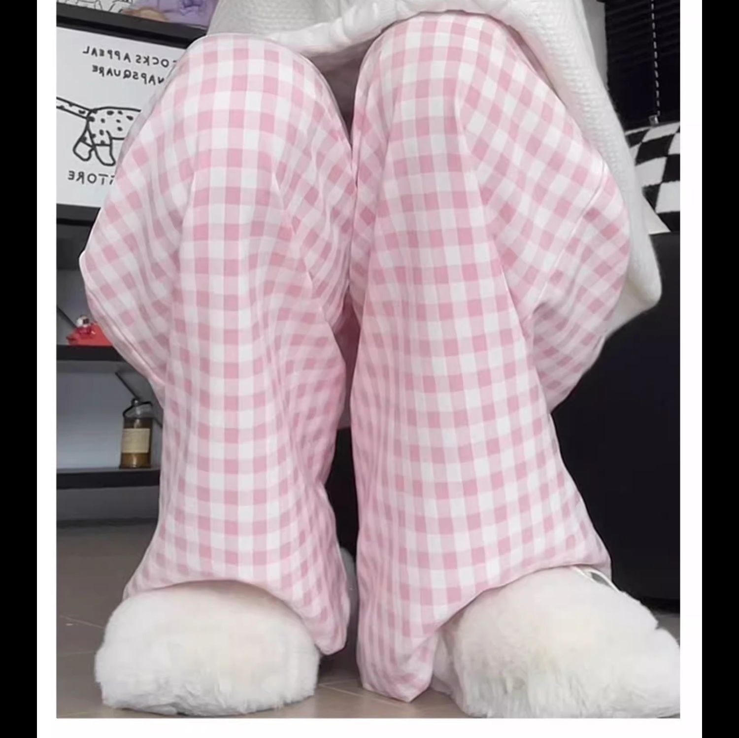 チェックパンツ 格子柄リラックスワイドパンツ