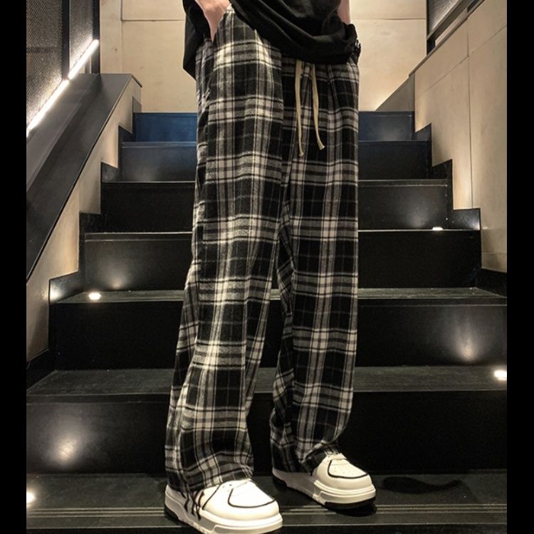 チェックパンツ 格子柄リラックスワイドパンツ