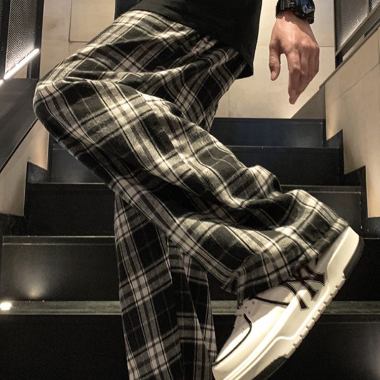 チェックパンツ 格子柄リラックスワイドパンツ