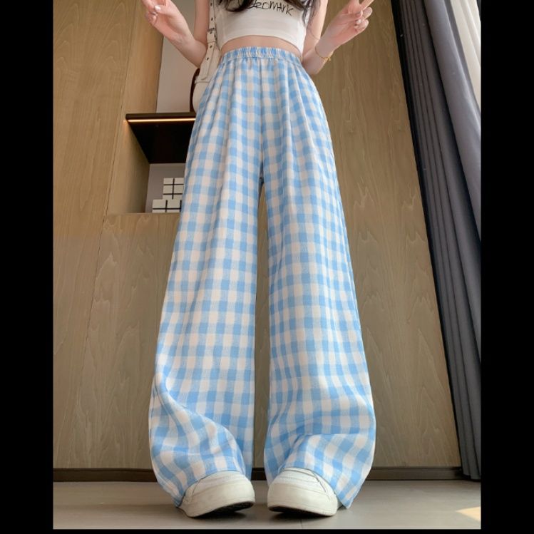 チェックパンツ 格子柄ゆったりワイドパンツ