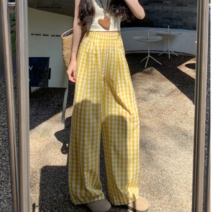 チェックパンツ 格子柄ゆったりワイドパンツ
