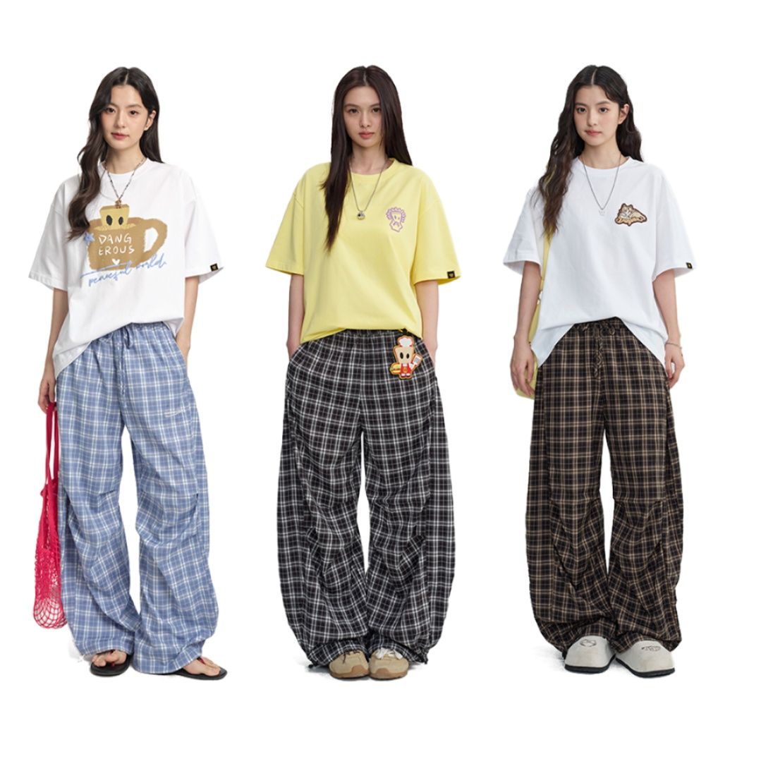 チェックパンツ ゆったりシルエットチェックワイドパンツ