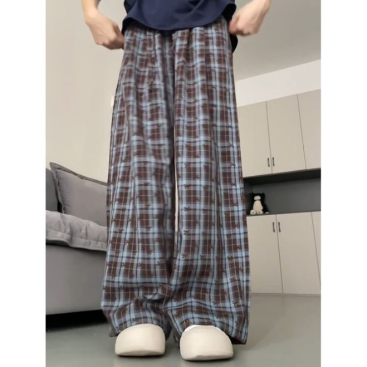 チェックパンツ クラシック格子柄ゆったりパンツ