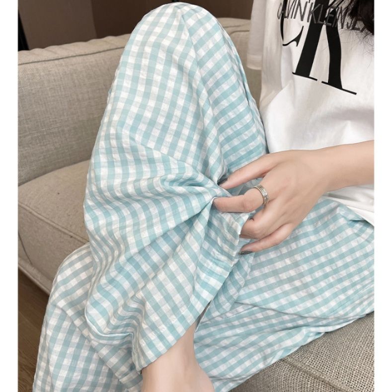 チェックパンツ 格子柄ゆったりワイドパンツ