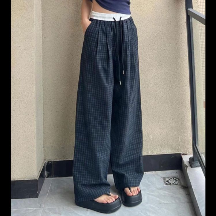 チェックパンツ クラシック格子柄リラックスパンツ