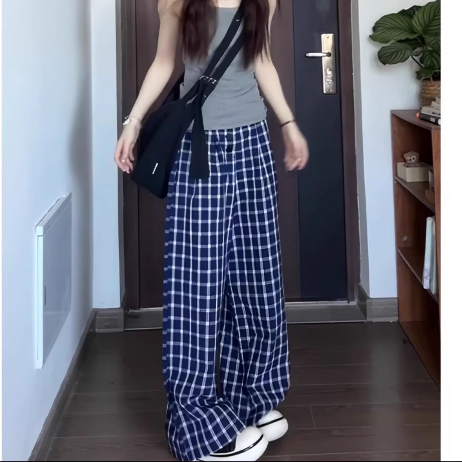 チェックパンツ クラシカル格子柄ゆったりパンツ