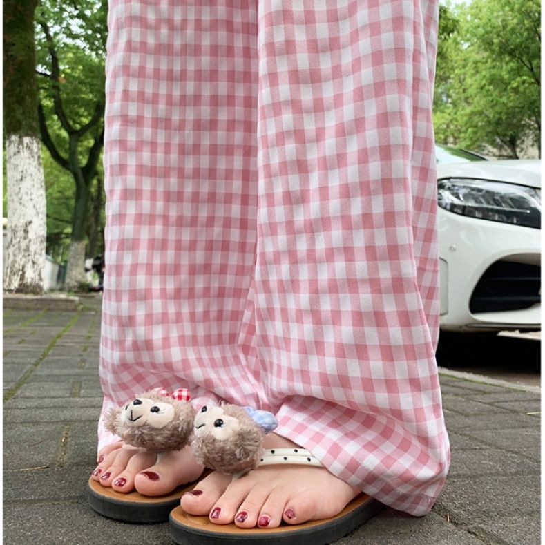 チェックパンツ 格子柄ゆったりワイドパンツ
