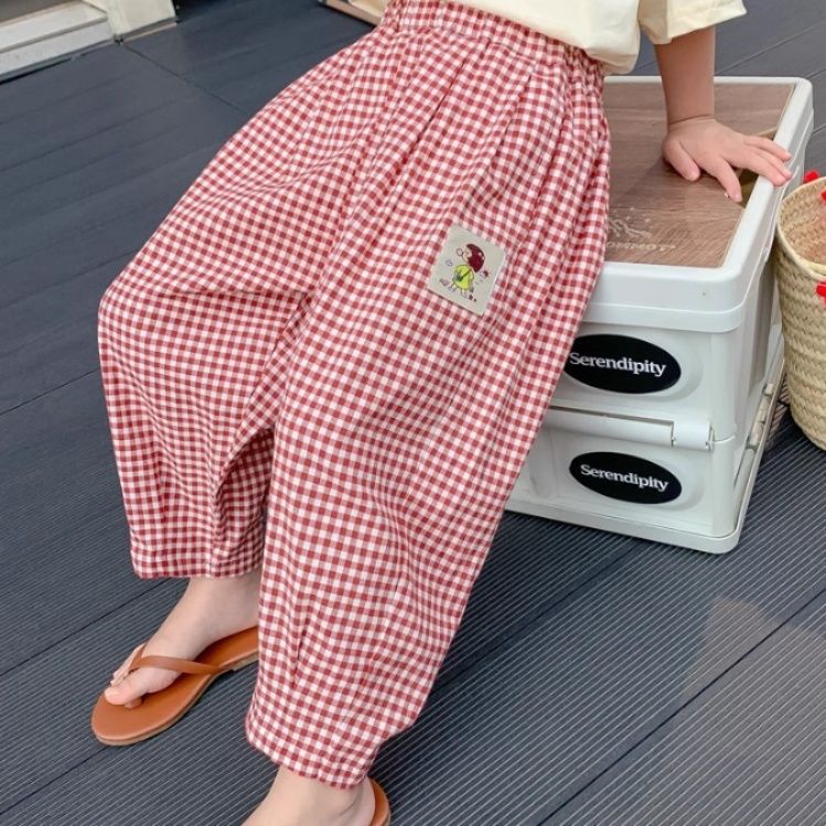 チェックパンツ キャラクターワッペン付きチェックパンツ