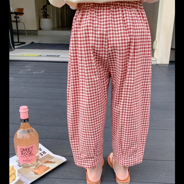 チェックパンツ キャラクターワッペン付きチェックパンツ