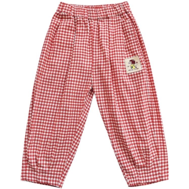 チェックパンツ キャラクターワッペン付きチェックパンツ