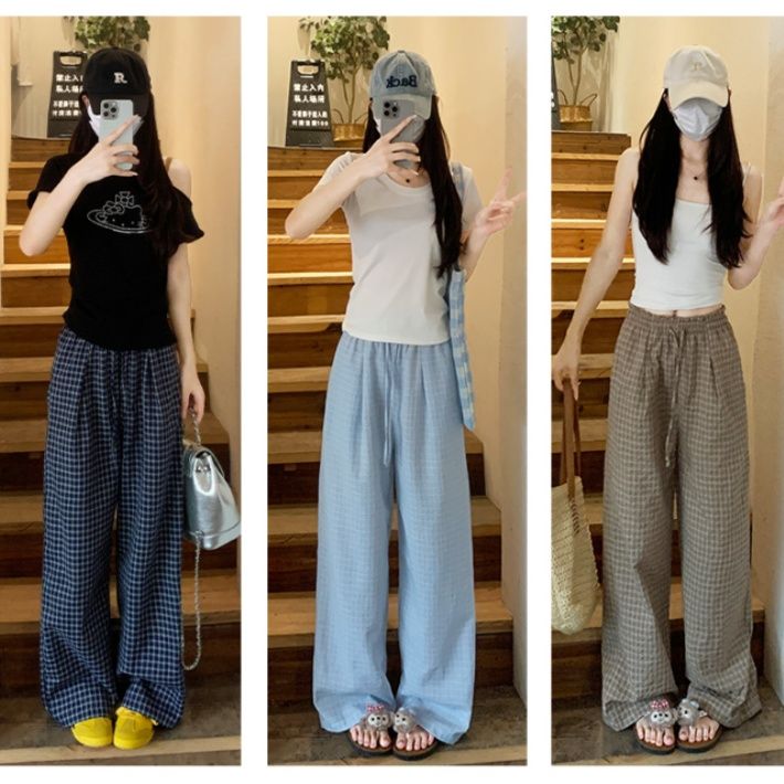 チェックパンツ 大人のゆったりチェックワイドパンツ