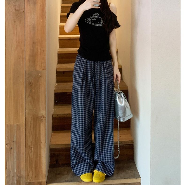 チェックパンツ 大人のゆったりチェックワイドパンツ