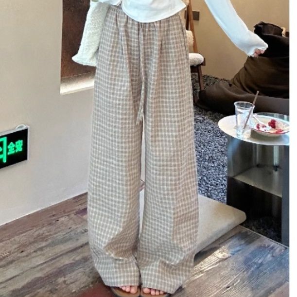 チェックパンツ 格子柄ゆったりワイドパンツ