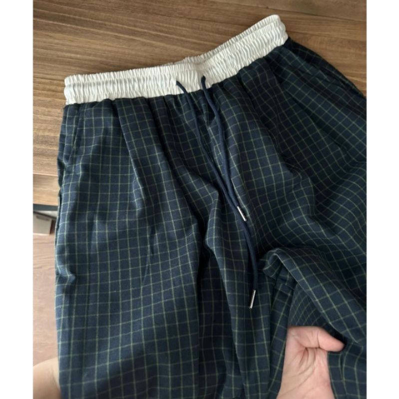 チェックパンツ 格子柄リラックスワイドパンツ