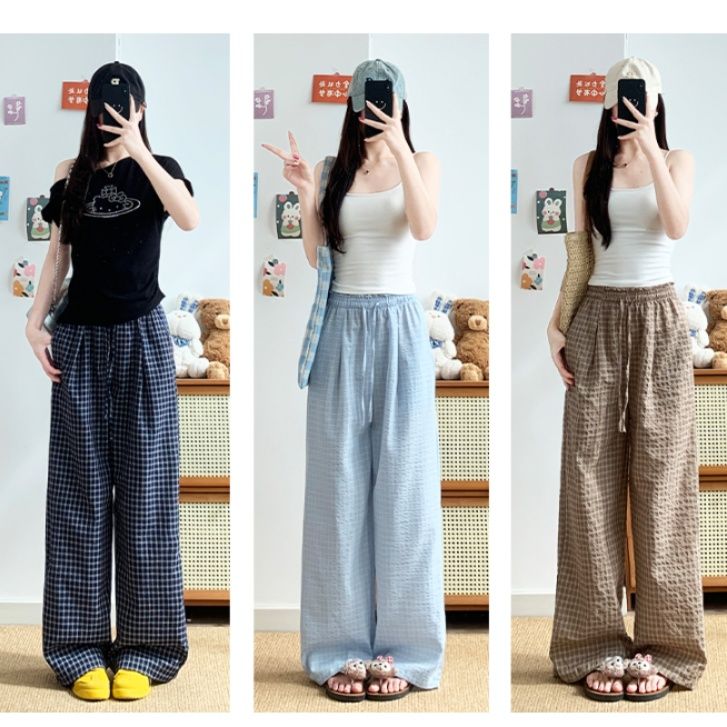 チェックパンツ ゆったり格子柄リラックスパンツ