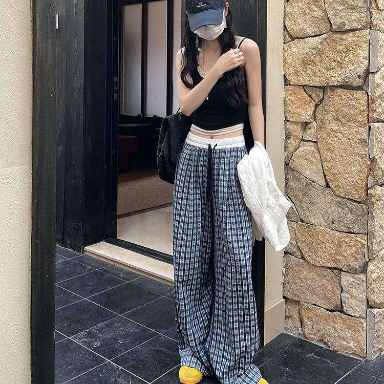 チェックパンツ 格子柄ゆったりワイドパンツ