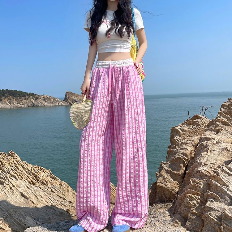 チェックパンツ 格子柄ゆったりワイドパンツ